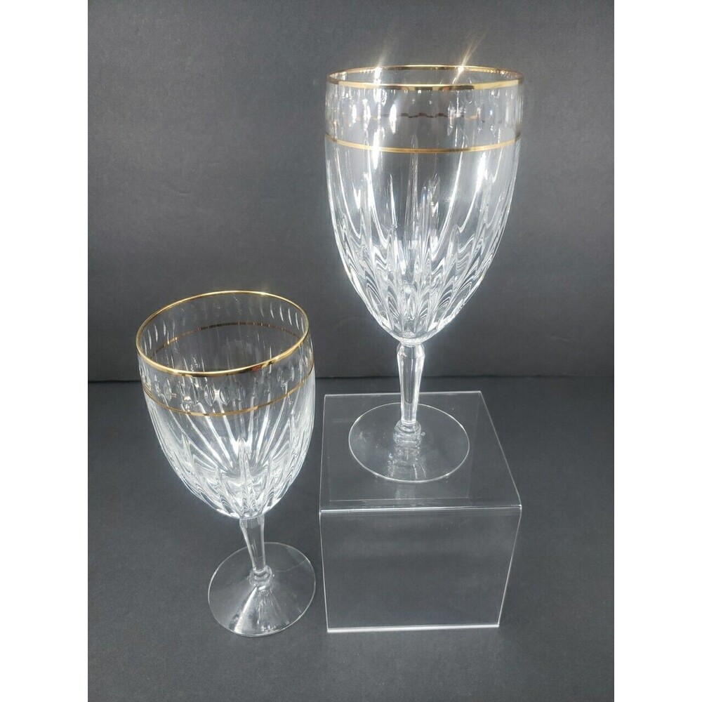 Lenox Ambassador Crystal Wine Glasses Gold Trim Made In USA Set of Two